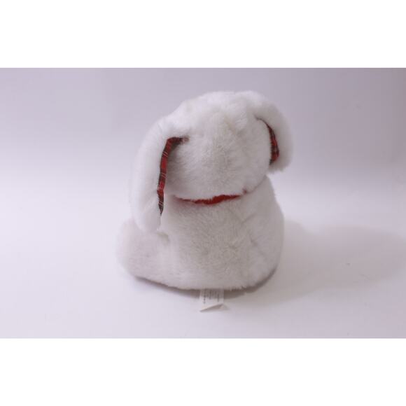White Puppy with Plaid Stocking, Plush, Christmas, Soft Toy, ~ 251013-WH 1369 - Picture 2 of 3